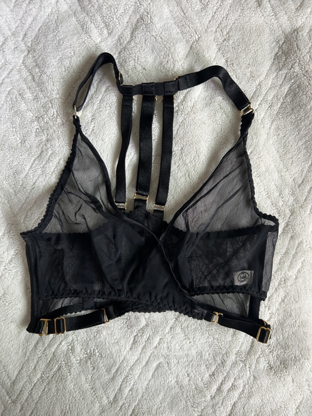 Bordelle. ART DECO MESH WRAP BRA BLACK in Small